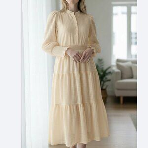 Maple & Cliff Cream Maxi Dress Size Medium Feminine Modest Long Sleeves Romantic